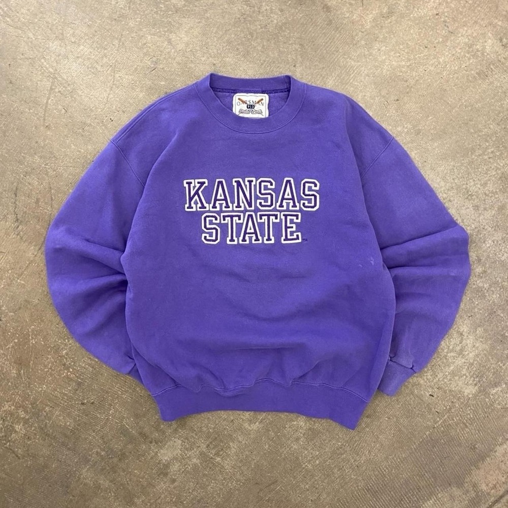 Vintage 90s Kansas State Wildcats Oarsman Purple Spellout Crewneck Sweatshirt L